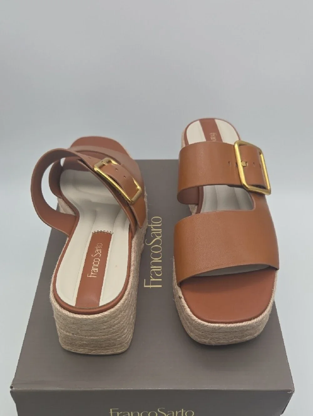 Franco Sarto Brown Leather Platform Wedge Sandals